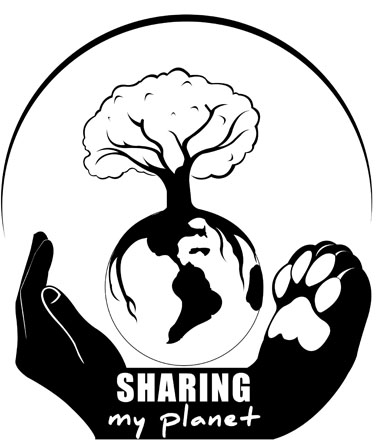 Logo pour « Sharing my planet » , fondation qui soutient et met en lumière des projets qui favorisent les synergies entre les hommes, les animaux et la nature.