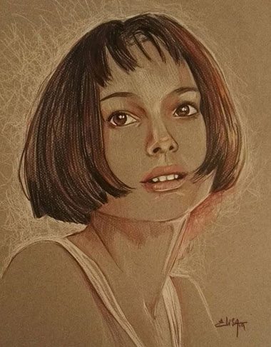 Matilda (Natalie Portman dans le film Léon) Crayons sur papier teinté. Vendu.