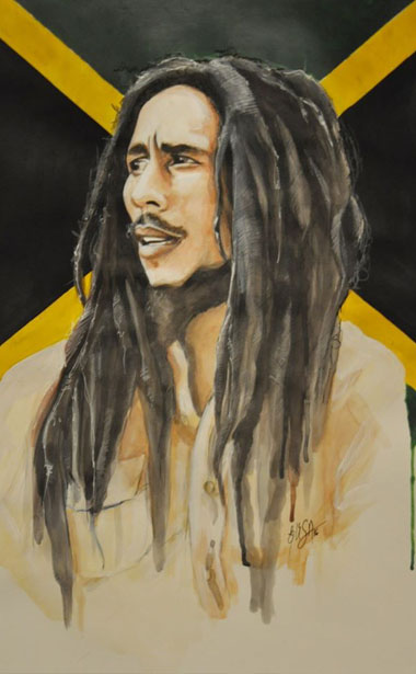 Bob Marley - Commande - format A2. Aquarelle sur papier.