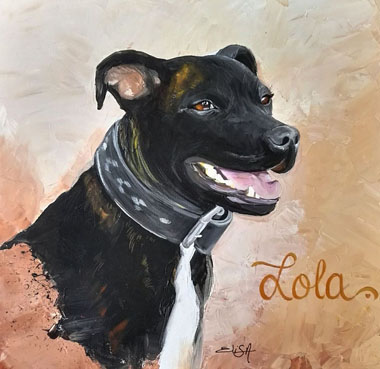 Portrait de la belle Lola, chienne adoptée - Commande - Acrylique sur toile 60x60 cm